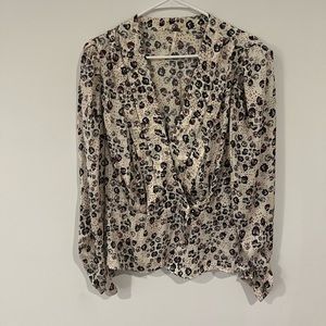 White purple and blue floral silk blouse free people